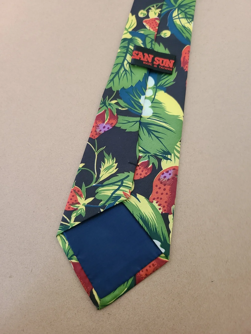 Strawberry Print Silk Tie - Black Background